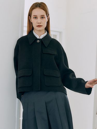 Handmade Cashmere Wool Half Coat_Black - HACIE - Modalova