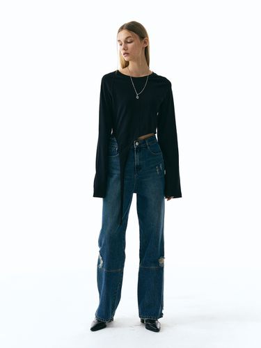 Slit Vintage Wide Denim Pants - ellonarc - Modalova