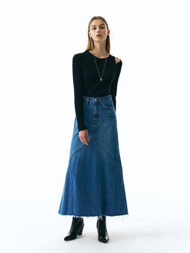 Slit Detail Denim Long Skirt_Blue - ellonarc - Modalova