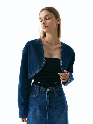 Color Trim Denim Bolero Jacket - ellonarc - Modalova