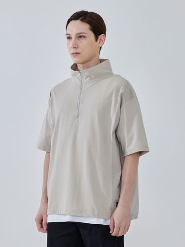 Zip Up Pique Short Sleeves T-Shirt_Beige - ADHOC - Modalova