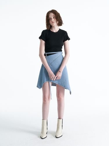 Asymmetric Line Denim Skirt - ellonarc - Modalova