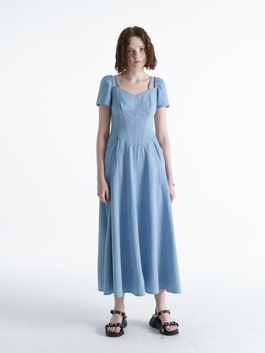 Two Way Slit Hole Denim Dress_Light Blue - ellonarc - Modalova