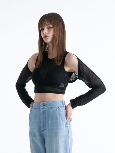 Crop Bolero Half T-shirt_Black - ellonarc - Modalova