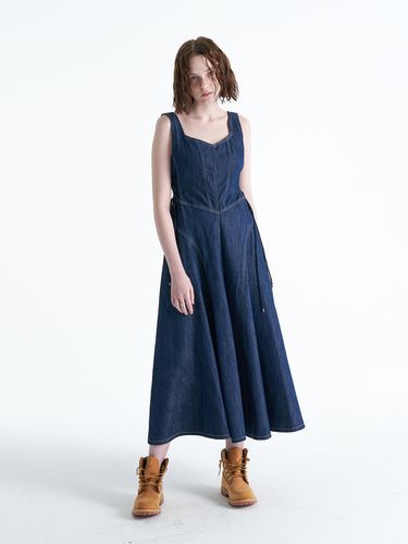 Corset Long Denim Dress_Dark Blue - ellonarc - Modalova