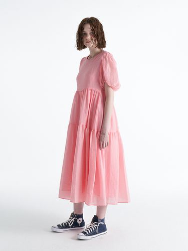 Puff Shirred Long Dress_Pink - ellonarc - Modalova