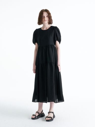 Puff Shirred Long Dress_Black - ellonarc - Modalova