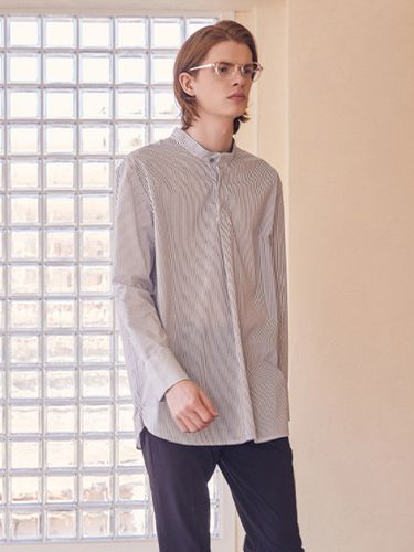 Stripe Standing Collar Shirt_White - ADHOC - Modalova