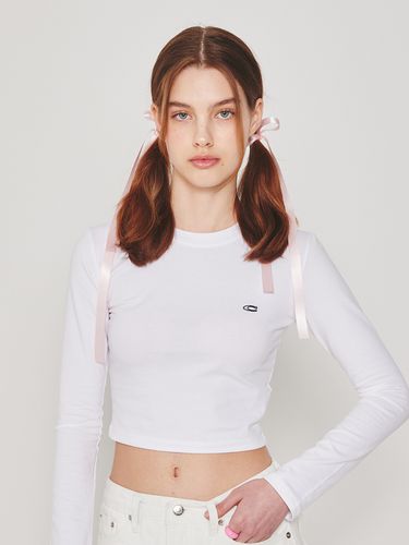 Basic Long Sleeve Crop Top (White) - CRANK - Modalova