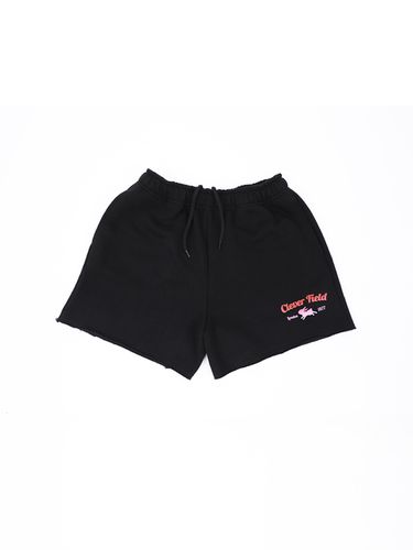 Graphic Frayed Hem Sweat Shorts - CLEVER FIELD - Modalova