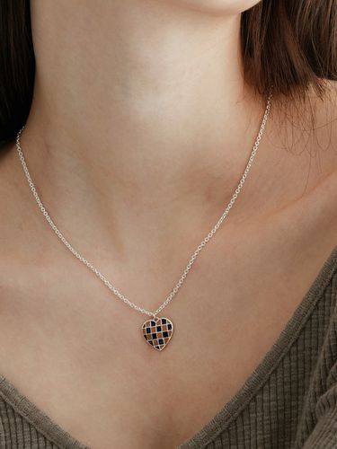 Silver] Check Heart Necklace - OVT-U - Modalova