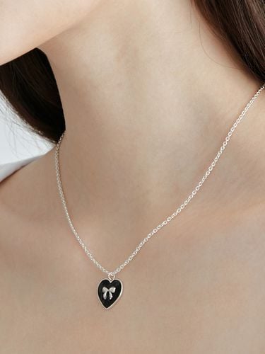 Silver] Heart Ribbon Necklace - OVT-U - Modalova