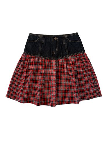 Denim Check Skirt (Red) - CRANK - Modalova