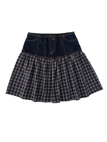 Denim Check Skirt (Navy) - CRANK - Modalova