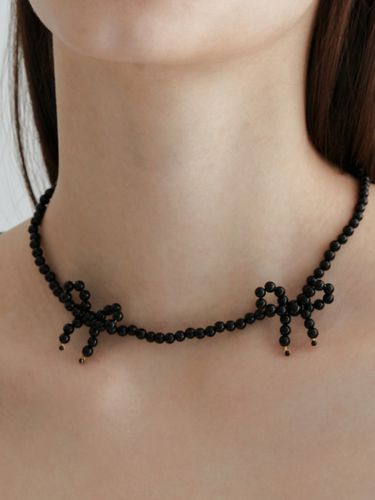 Silver] Onyx Ribbon Necklace - OVT-U - Modalova