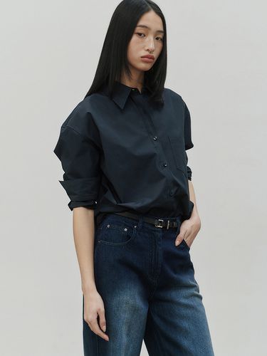 Cotton-Poplin Overfit Shirt - Navy - NOIRER for WOMEN - Modalova