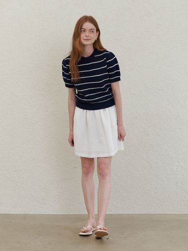 Stripe Puff Sleeve Cotton Blend Knit [] - AMONG - Modalova