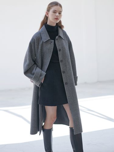 Handmade Single Raglan Coat_Charcoal Herringbone - NILBY P - Modalova