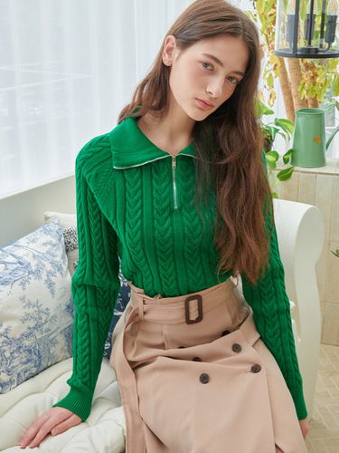 Half Zip-up Cropped Knit - Green - bibyseob - Modalova