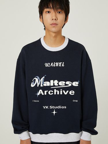 Typography Ringer Sweatshirt _ Navy - WAIKEI - Modalova