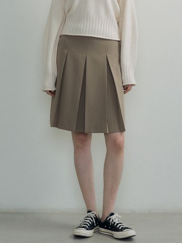 Pleated Midi Skirt_Khaki Beige - octette - Modalova