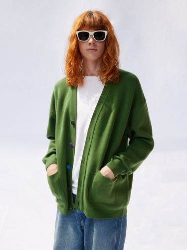 Point Button Knit Cardigan - Green - V2 - Modalova