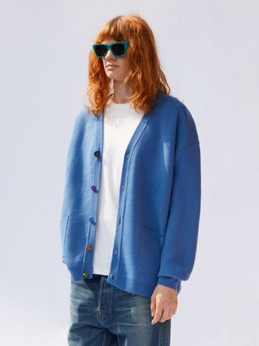 Point Button Knit Cardigan - Blue - V2 - Modalova