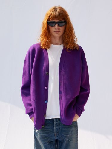 Point Button Knit Cardigan - Purple - V2 - Modalova