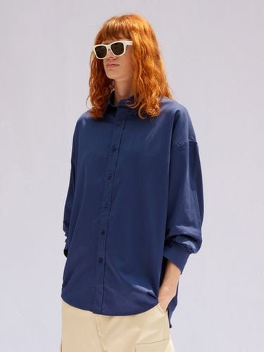 Boxy Cotton Shirt _ Navy - V2 - Modalova