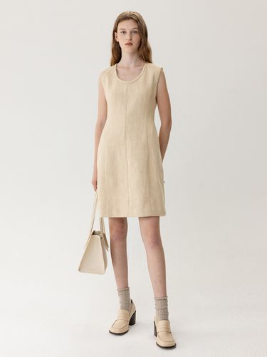 Deep Neck Sleeveless Dress - Beige - KINDERSALMON - Modalova