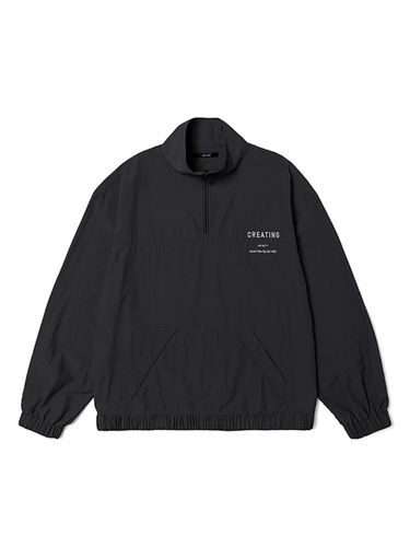 Half Zip-Up Woven Top _ Black - ADHOC - Modalova