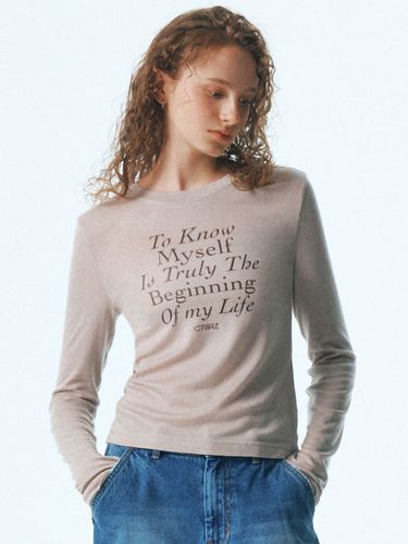 Life Lettering Long Sleeve T-Shirts_Beige - CITYBREEZE - Modalova