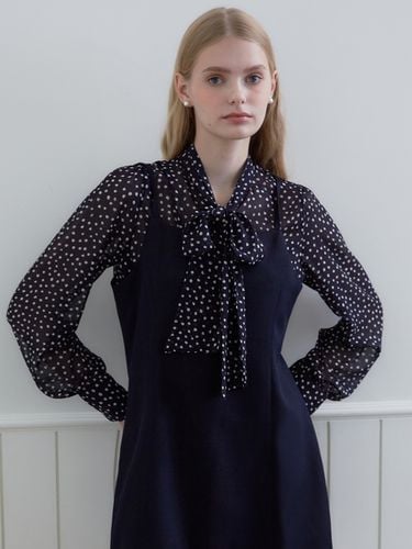 Dotted Tie Blouse - Navy - ZEROSTREET - Modalova