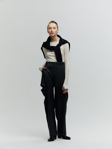 Wide-leg Cutout Wool Pants_Dark Gray - L’H.A.S - Modalova