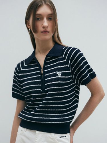 Stripe Half Zip Up Knit - Navy - NICK&NICOLE - Modalova