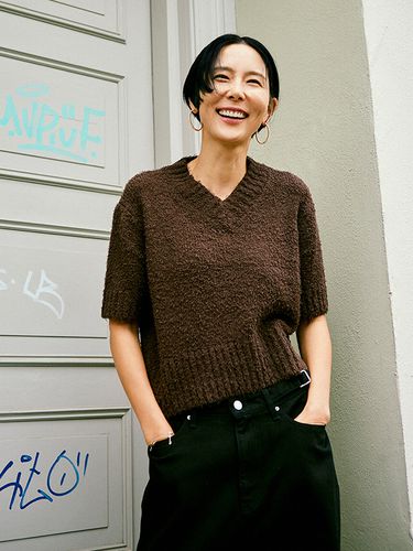 V-neck Boucle Sweater_Brown - PLAC - Modalova