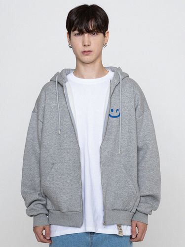 Small Smile Zip Up Hoodie - Gray/Blue Logo - GRAVER - Modalova