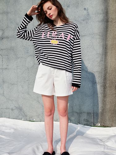 Loose Fit Drop Shoulder Stripe T-Shirts_Black - SORRY TOO MUCH LOVE - Modalova