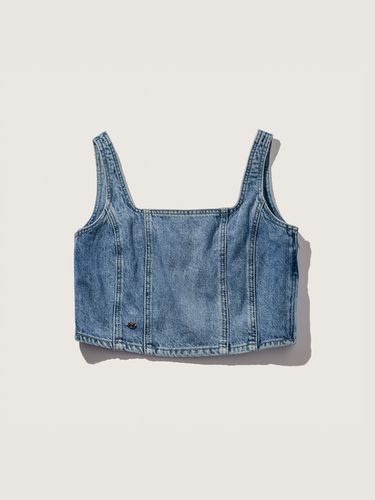 Sleeveless Denim Crop Top_Mid Blue - PLAC - Modalova