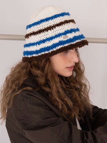 Stripe Crochet Fur Bucket hat - Slowslowly - Modalova