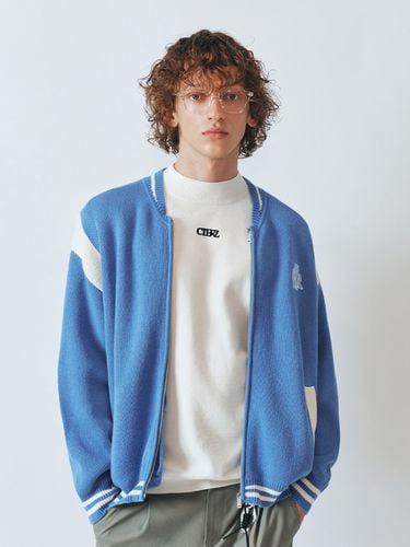 Two Way Zip Up Varsity Cardigan_Blue - CITYBREEZE - Modalova