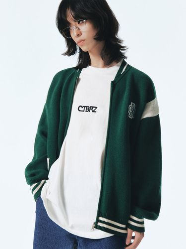 Two Way Zip Up Varsity Cardigan_Green - CITYBREEZE - Modalova