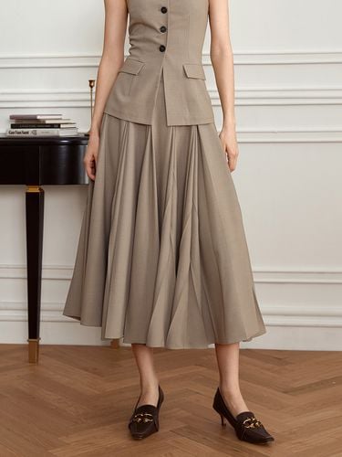 YY_High-Waisted Pleated Midi Skirt_Beige - yyiam - Modalova