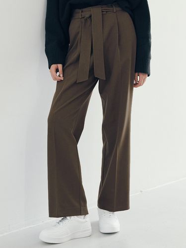 Belted Wide-leg Pants - Brown - LeftSeoul - Modalova