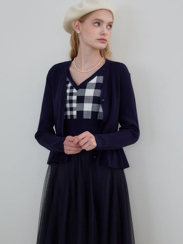 Frill Knit Cardigan_Navy - ZEROSTREET - Modalova