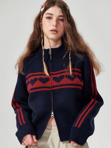 Heart Track Zip-Up Sweater_Navy - WONDER VISITOR - Modalova