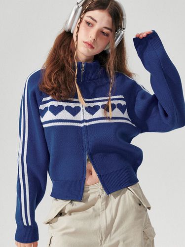 Heart Track Zip-Up Sweater_Blue - WONDER VISITOR - Modalova