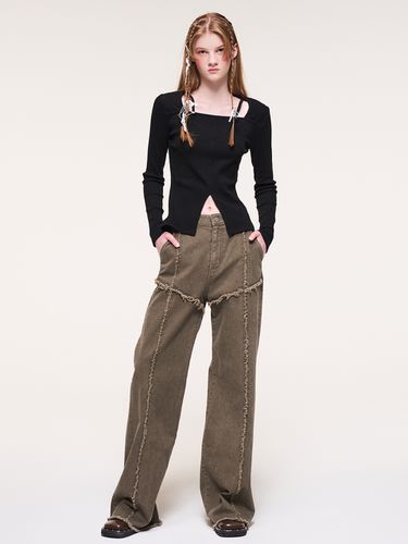 Damaged Denim Pants, Khaki Brown - ETMON - Modalova