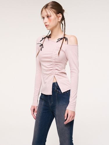 String Off Shoulder T-shirt, Pink - ETMON - Modalova