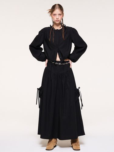 Shirred Pocket Long Skirt, Black - ETMON - Modalova